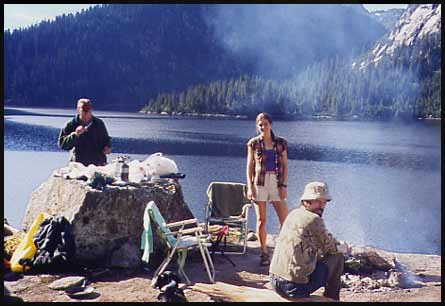 Norm, Trudel and Martin and smoky haze from the fire